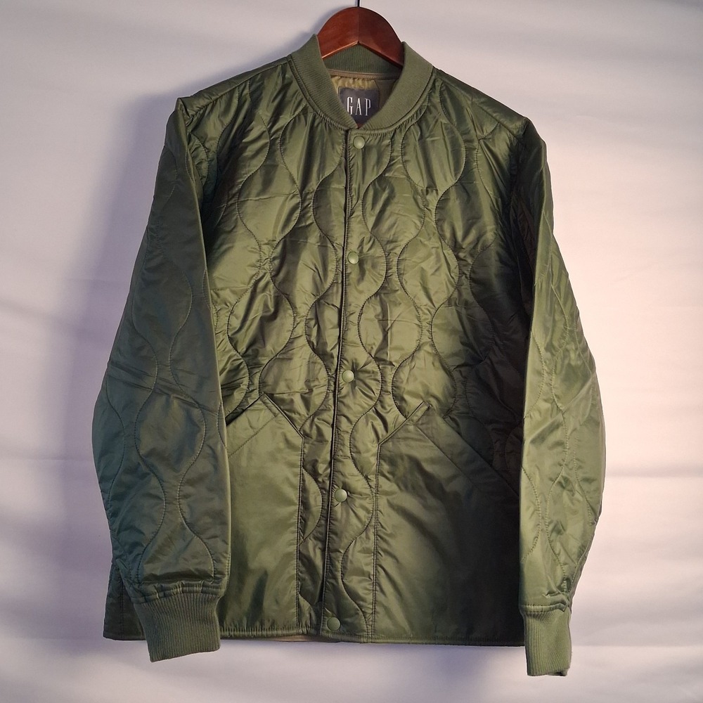 GAP Men's Quilted Liner Jacket Olive Green Snap Front Bomber Size S